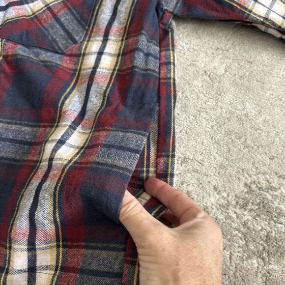 Taxi Shirt Womens XL Plaid Flannel Navy Maroon Button Front Pockets Heavyweight - Picture 5 of 9